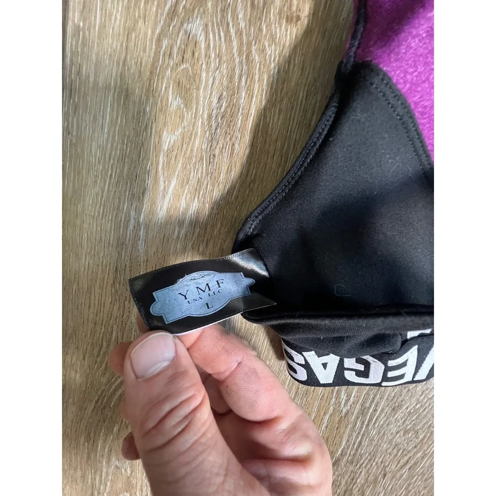YMF USA LLC Sports Bra Women L Purple Vegas Graphic Racerback Athleisure